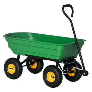 Chariot de Jardin à Main Benne basculante 75° 75L Charge Max. 200 Kg 4 Roues pneumatiques Acier PP Jaune Vert