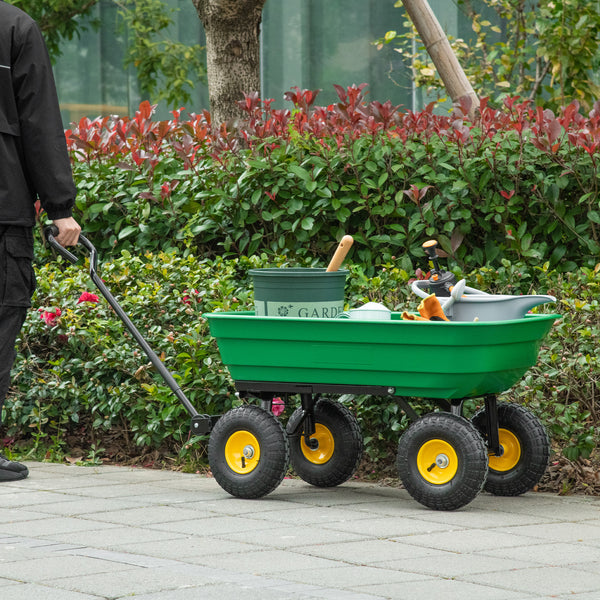 Chariot de Jardin à Main Benne basculante 75° 75L Charge Max. 200 Kg 4 Roues pneumatiques Acier PP Jaune Vert