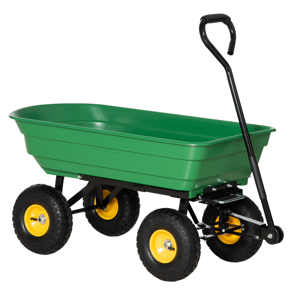 Chariot de Jardin à Main Benne basculante 75° 75L Charge Max. 200 Kg 4 Roues pneumatiques Acier PP Jaune Vert