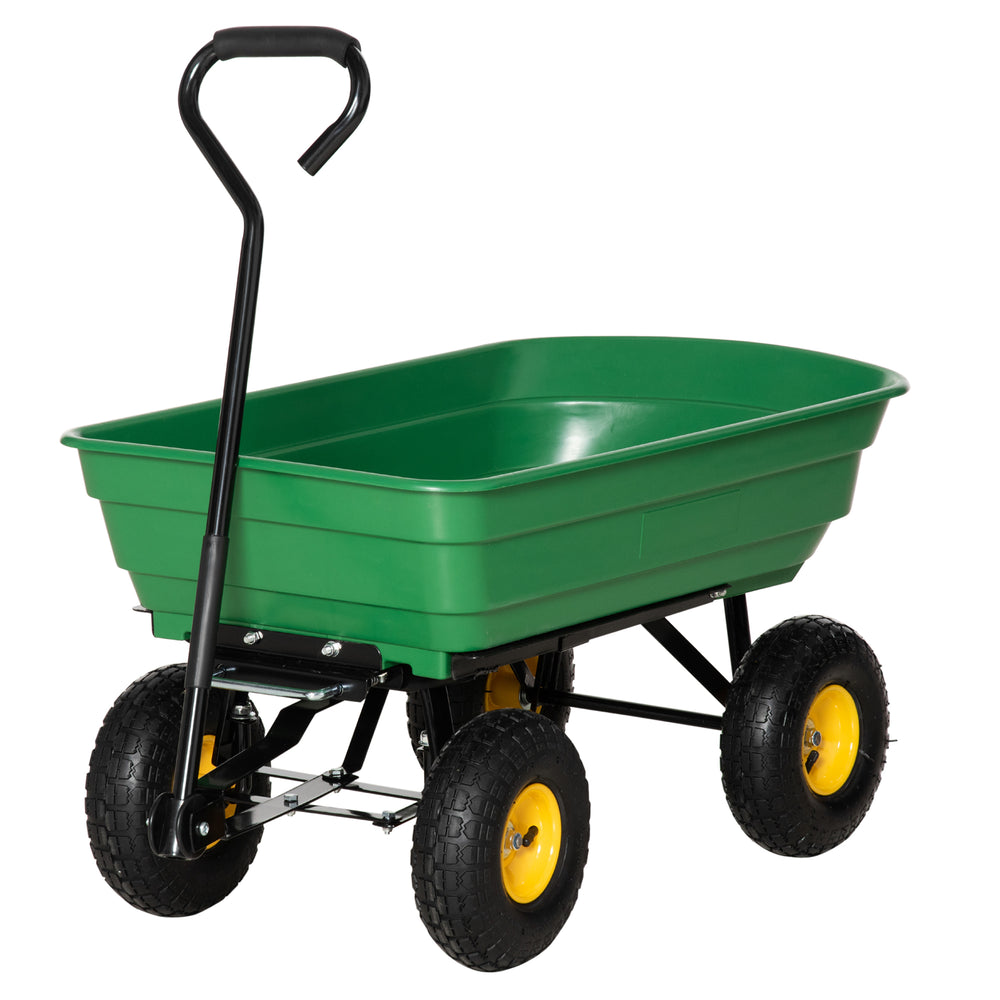 Chariot de Jardin à Main Benne basculante 75° 75L Charge Max. 200 Kg 4 Roues pneumatiques Acier PP Jaune Vert
