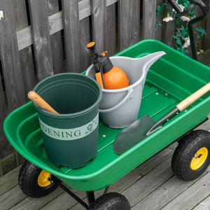 Chariot de Jardin à Main Benne basculante 75° 75L Charge Max. 200 Kg 4 Roues pneumatiques Acier PP Jaune Vert