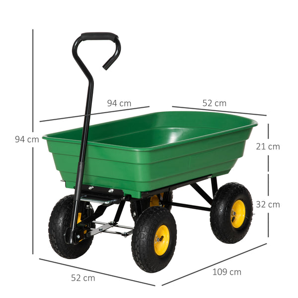 Chariot de Jardin à Main Benne basculante 75° 75L Charge Max. 200 Kg 4 Roues pneumatiques Acier PP Jaune Vert