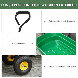 Chariot de Jardin à Main Benne basculante 75° 75L Charge Max. 200 Kg 4 Roues pneumatiques Acier PP Jaune Vert