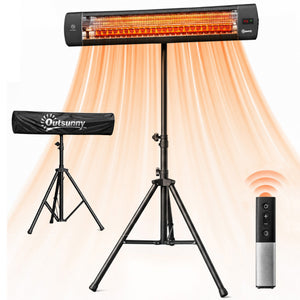 Radiateur Infrarouge sur Pied 2500 W, Chauffage Électrique pour Terrasse, Extérieur et Intérieur IP65, Télécommande, Minuterie, 3 Niveaux, Trépied Hauteur Réglable, Housse, Anti-Basculement