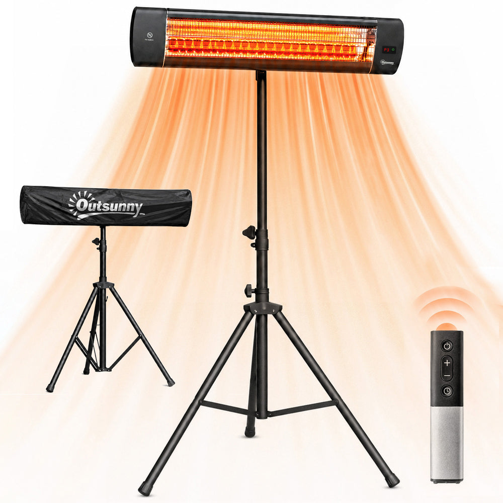 Radiateur Infrarouge sur Pied 2500 W, Chauffage Électrique pour Terrasse, Extérieur et Intérieur IP65, Télécommande, Minuterie, 3 Niveaux, Trépied Hauteur Réglable, Housse, Anti-Basculement