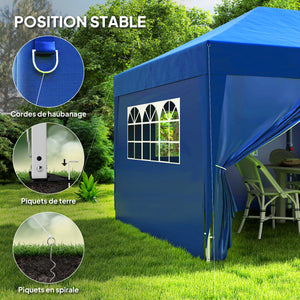 Tonnelle de jardin exterieur tonnelle pliante 3 x 6 m pop-up avec 6 parois latérales, trous de drainage, sac de transport inclus, barnum pliant pour camping festival mariage, bleu