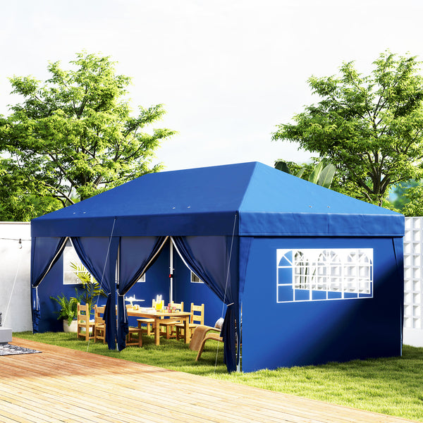 Tonnelle de jardin exterieur tonnelle pliante 3 x 6 m pop-up avec 6 parois latérales, trous de drainage, sac de transport inclus, barnum pliant pour camping festival mariage, bleu
