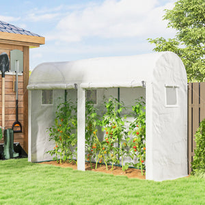 Serre de Jardin, Petite Serre de Balcon en Bâche PE et Châssis Acier, Portes et Fenêtres Roulantes, pour Légumes et Fleurs, Intérieur et Extérieur, 300 x 100 x 200 cm, blanc