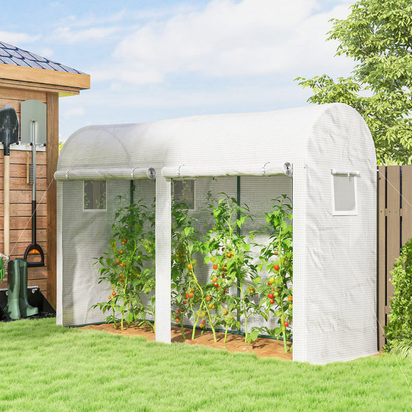 Serre de Jardin, Petite Serre de Balcon en Bâche PE et Châssis Acier, Portes et Fenêtres Roulantes, pour Légumes et Fleurs, Intérieur et Extérieur, 300 x 100 x 200 cm, blanc
