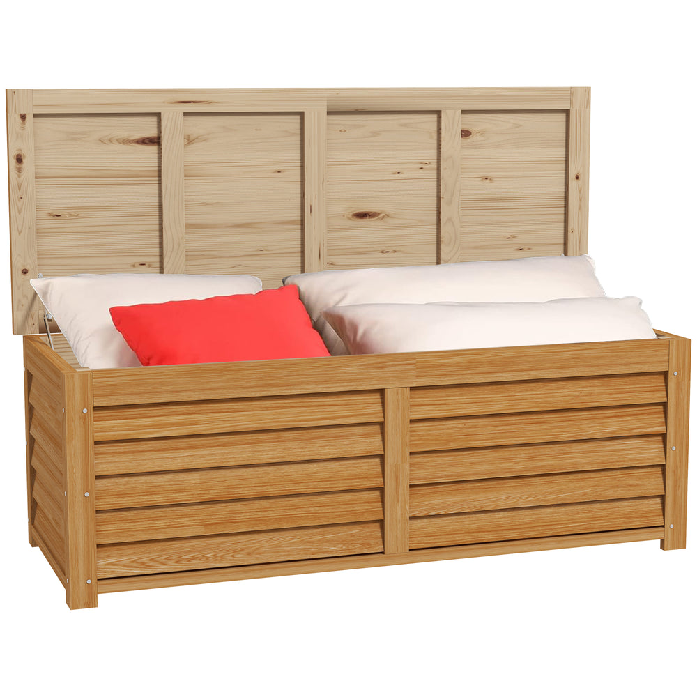 Coffre de rangement extérieur jardin 176L en bois avec poignée, dim. 130L x 50l x 45H cm