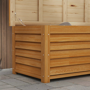 Coffre de rangement extérieur jardin 176L en bois avec poignée, dim. 130L x 50l x 45H cm