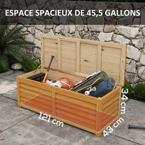 Coffre de rangement extérieur jardin 176L en bois avec poignée, dim. 130L x 50l x 45H cm