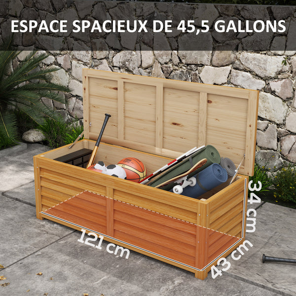 Coffre de rangement extérieur jardin 176L en bois avec poignée, dim. 130L x 50l x 45H cm