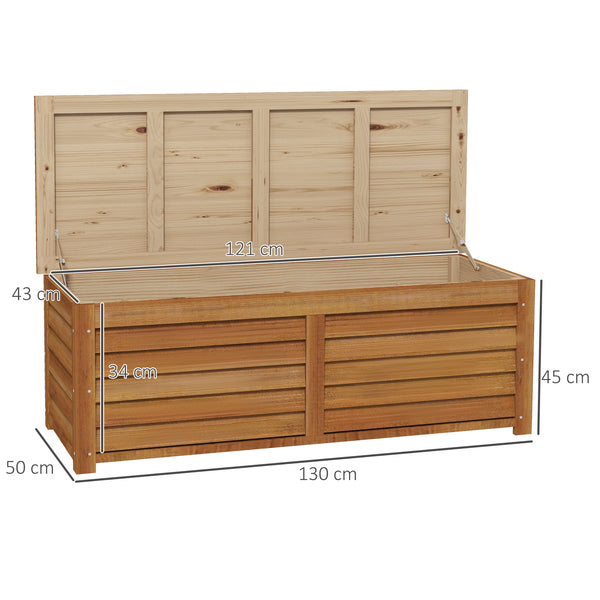 Coffre de rangement extérieur jardin 176L en bois avec poignée, dim. 130L x 50l x 45H cm
