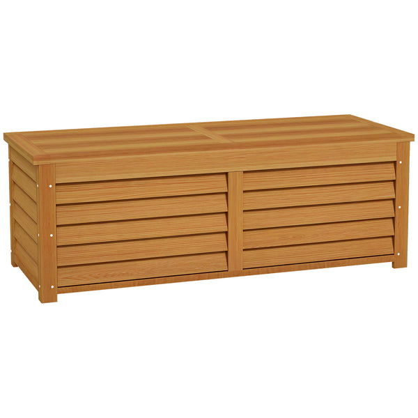 Coffre de rangement extérieur jardin 176L en bois avec poignée, dim. 130L x 50l x 45H cm