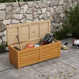 Coffre de rangement extérieur jardin 176L en bois avec poignée, dim. 130L x 50l x 45H cm