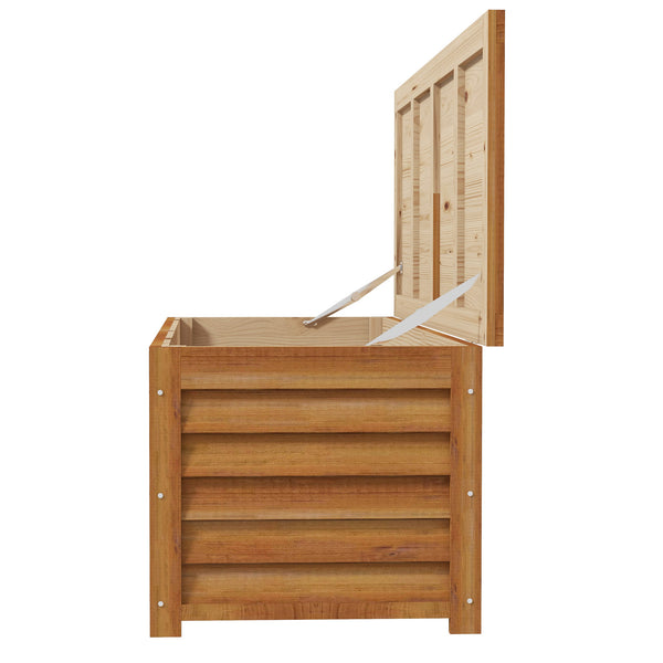 Coffre de rangement extérieur jardin 176L en bois avec poignée, dim. 130L x 50l x 45H cm