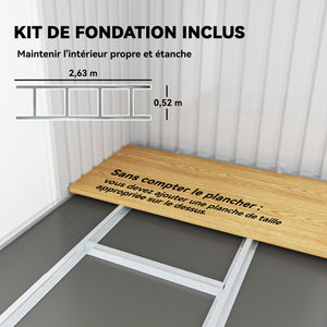 Abri de jardin en acier galvanisé XXL 3,6 m² avec kit de fondation 280 x 130 x 172 cm, cabane de jardin cabanon rangement outils avec portes coulissantes verrouillables aérations, gris clair