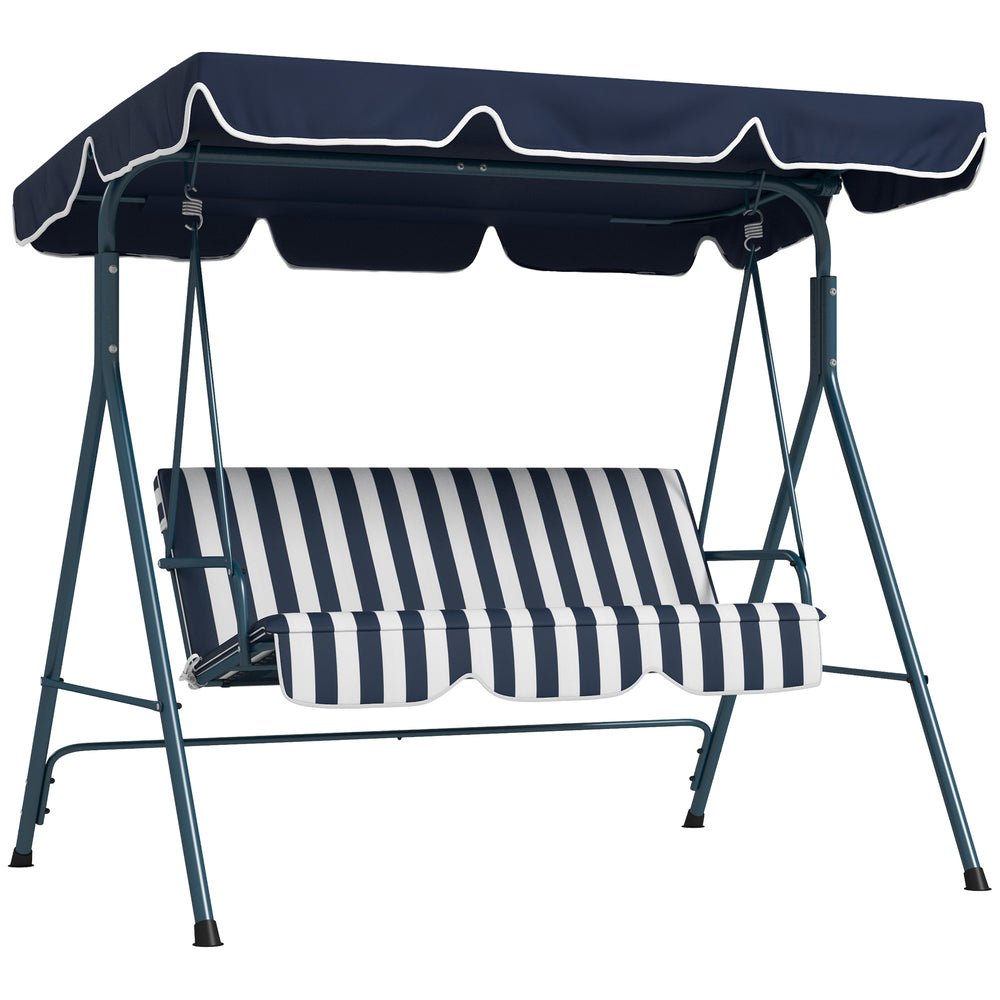 Balancelle de Jardin 3 Places Toit Inclinaison réglable Coussins Assise et Dossier 1,72L x 1,1l x 1,53H m Acier Noir Polyester Bleu
