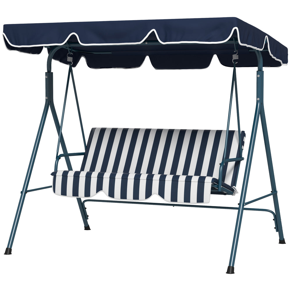 Balancelle de Jardin 3 Places Toit Inclinaison réglable Coussins Assise et Dossier 1,72L x 1,1l x 1,53H m Acier Noir Polyester Bleu