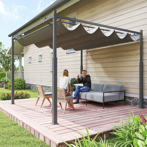 Pergola coulissante rétractable 3 x 3 m pergola jardin exterieur à fixation magnétique, tonnelle de jardin, polyester haute densité 180g/m², abri soleil UPF30+, pour terrasse, patio, gris