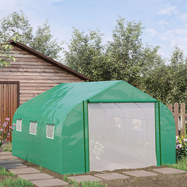 Serre Tunnel de Jardin Grande 3.5 x 3 x 2 m - 6 fenêtres et Porte zippée Enroulable - Acier galvanisé PE Haute densité Vert