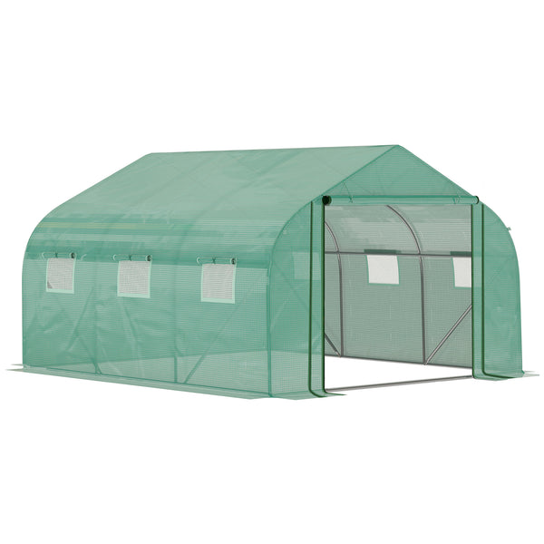 Serre Tunnel de Jardin Grande 3.5 x 3 x 2 m - 6 fenêtres et Porte zippée Enroulable - Acier galvanisé PE Haute densité Vert