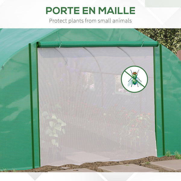 Serre Tunnel de Jardin Grande 3.5 x 3 x 2 m - 6 fenêtres et Porte zippée Enroulable - Acier galvanisé PE Haute densité Vert
