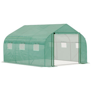 Serre Tunnel de Jardin Grande 3.5 x 3 x 2 m - 6 fenêtres et Porte zippée Enroulable - Acier galvanisé PE Haute densité Vert