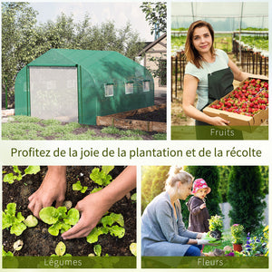 Serre Tunnel de Jardin Grande 3.5 x 3 x 2 m - 6 fenêtres et Porte zippée Enroulable - Acier galvanisé PE Haute densité Vert