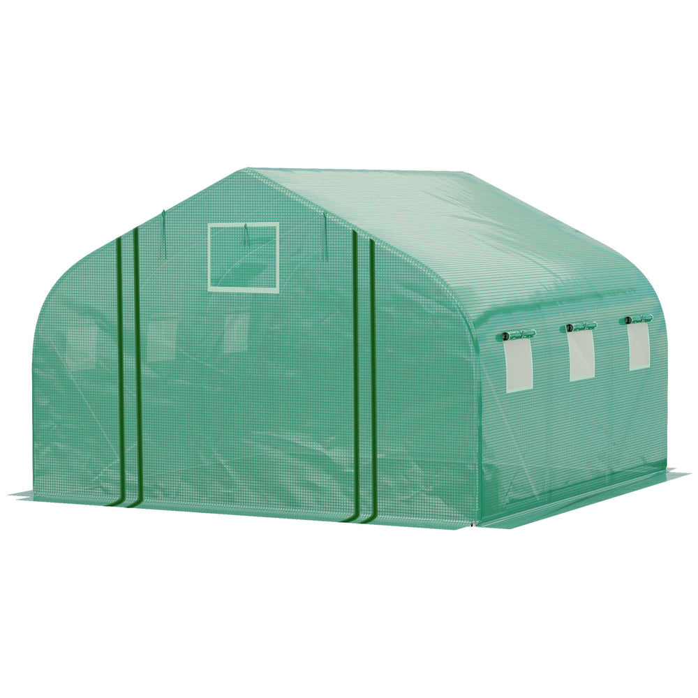 Serre Tunnel de Jardin Grande 3.5 x 3 x 2 m - 6 fenêtres et Porte zippée Enroulable - Acier galvanisé PE Haute densité Vert