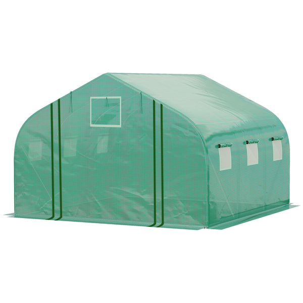 Serre Tunnel de Jardin Grande 3.5 x 3 x 2 m - 6 fenêtres et Porte zippée Enroulable - Acier galvanisé PE Haute densité Vert