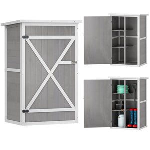 Armoire abri de Jardin Remise pour Outils Bois de Sapin pré-huilé Toit bitumé incliné - Grande Porte verrouillable loquet - 2 étagères - dim. 75L x 56l x 115H cm