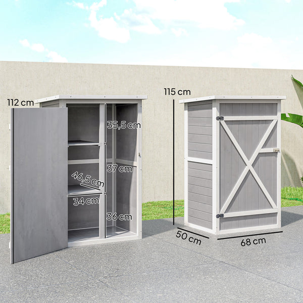 Armoire abri de Jardin Remise pour Outils Bois de Sapin pré-huilé Toit bitumé incliné - Grande Porte verrouillable loquet - 2 étagères - dim. 75L x 56l x 115H cm