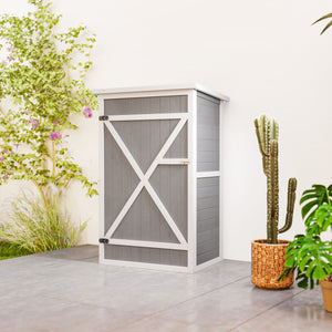 Armoire abri de Jardin Remise pour Outils Bois de Sapin pré-huilé Toit bitumé incliné - Grande Porte verrouillable loquet - 2 étagères - dim. 75L x 56l x 115H cm