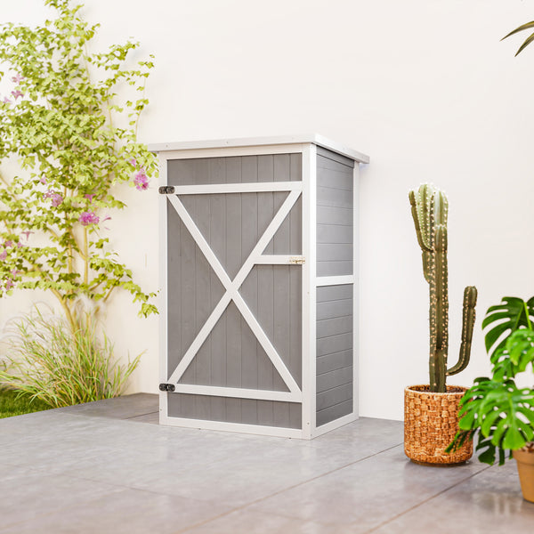 Armoire abri de Jardin Remise pour Outils Bois de Sapin pré-huilé Toit bitumé incliné - Grande Porte verrouillable loquet - 2 étagères - dim. 75L x 56l x 115H cm