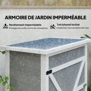 Armoire abri de Jardin Remise pour Outils Bois de Sapin pré-huilé Toit bitumé incliné - Grande Porte verrouillable loquet - 2 étagères - dim. 75L x 56l x 115H cm