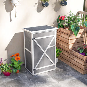 Armoire abri de Jardin Remise pour Outils Bois de Sapin pré-huilé Toit bitumé incliné - Grande Porte verrouillable loquet - 2 étagères - dim. 75L x 56l x 115H cm