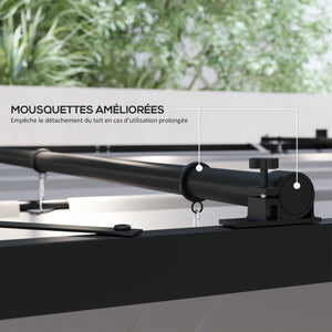 Pergola coulissante rétractable 3 x 3 m pergola jardin exterieur à fixation magnétique, tonnelle de jardin, polyester haute densité 180g/m², abri soleil UPF30+, pour terrasse, patio, gris