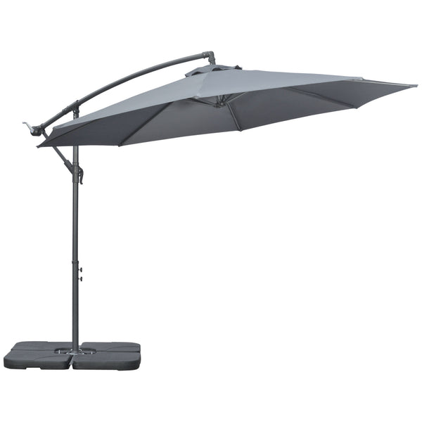 Parasol déporté octogonal rabattable diamètre 3 m parasol de jardin avec pied en croix gris foncé