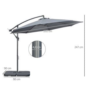 Parasol déporté octogonal rabattable diamètre 3 m parasol de jardin avec pied en croix gris foncé