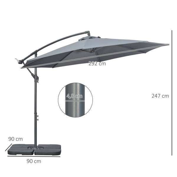 Parasol déporté octogonal rabattable diamètre 3 m parasol de jardin avec pied en croix gris foncé