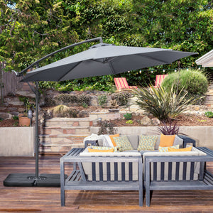Parasol déporté octogonal rabattable diamètre 3 m parasol de jardin avec pied en croix gris foncé