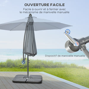 Parasol déporté octogonal rabattable diamètre 3 m parasol de jardin avec pied en croix gris foncé