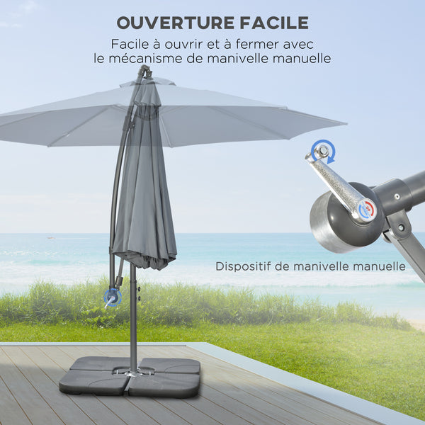 Parasol déporté octogonal rabattable diamètre 3 m parasol de jardin avec pied en croix gris foncé