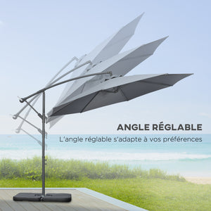 Parasol déporté octogonal rabattable diamètre 3 m parasol de jardin avec pied en croix gris foncé
