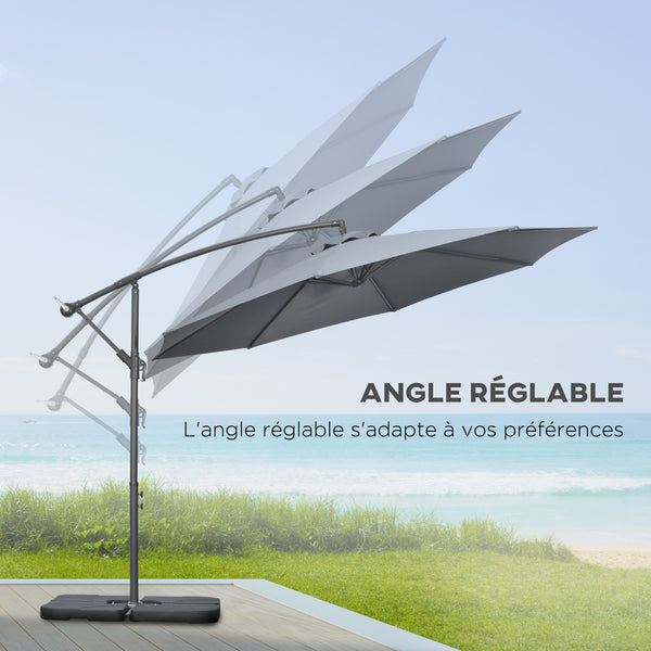 Parasol déporté octogonal rabattable diamètre 3 m parasol de jardin avec pied en croix gris foncé