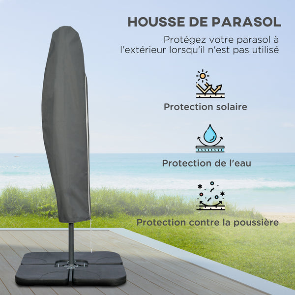 Parasol déporté octogonal rabattable diamètre 3 m parasol de jardin avec pied en croix gris foncé