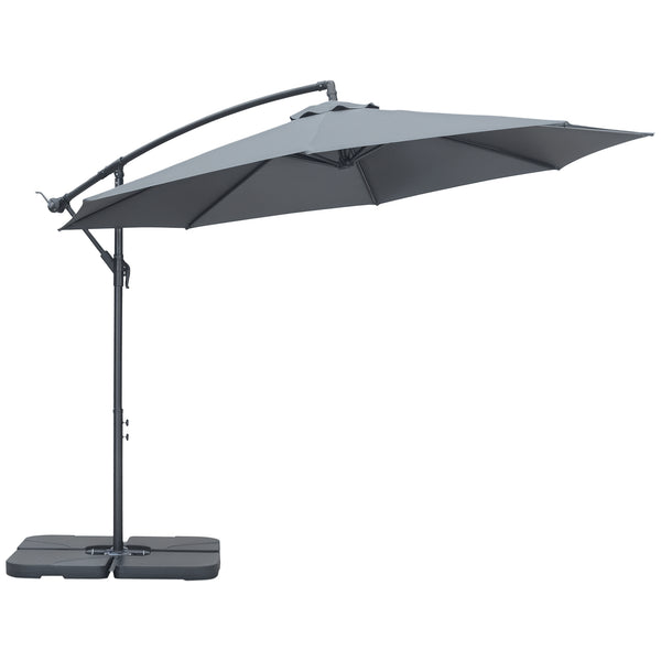 Parasol déporté octogonal rabattable diamètre 3 m parasol de jardin avec pied en croix gris foncé