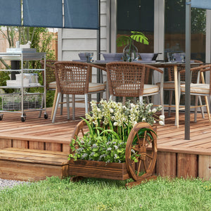 Jardinière sur Pieds carré Potager 3 étages Style Rustique Chic avec 2 roues Charrette Bois Sapin, trous de drainage, dim. 62L x 61l x 57H cm Marron